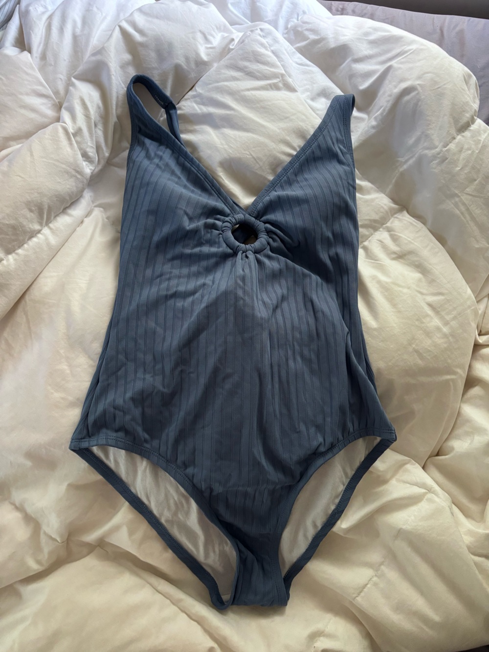 Kona Sol Blue Ribbed One-Piece, size Medium - Picture 2 of 4